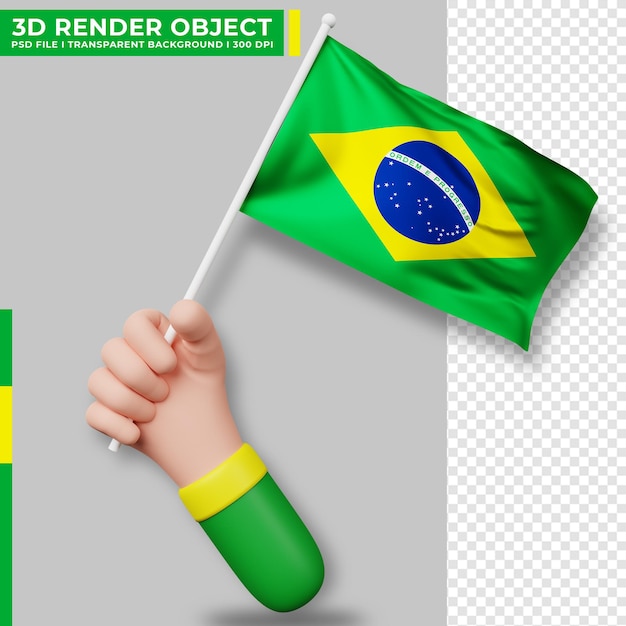 Ilustração bonita de mão segurando a bandeira do Brasil. Dia da Independência do Brasil. Bandeira do país.