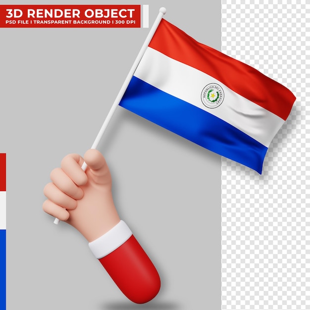 PSD ilustração bonita de mão segurando a bandeira do paraguai. dia da independência do paraguai. bandeira do país.