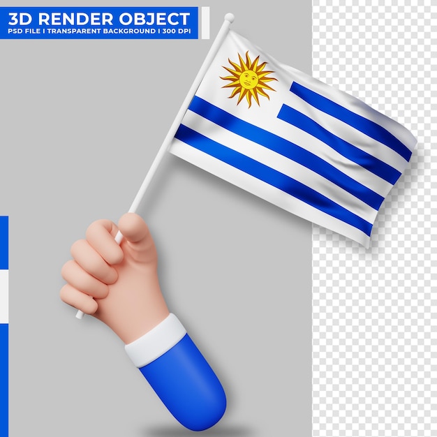 Ilustração bonita de mão segurando a bandeira do uruguai. dia da independência do uruguai. bandeira do país.