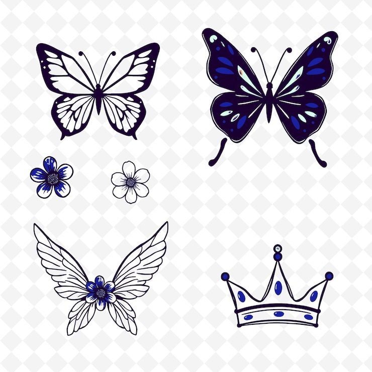 PSD ilustração borboletas flores asas coroas borboletas delicadas fl coloração criativa natureza setu