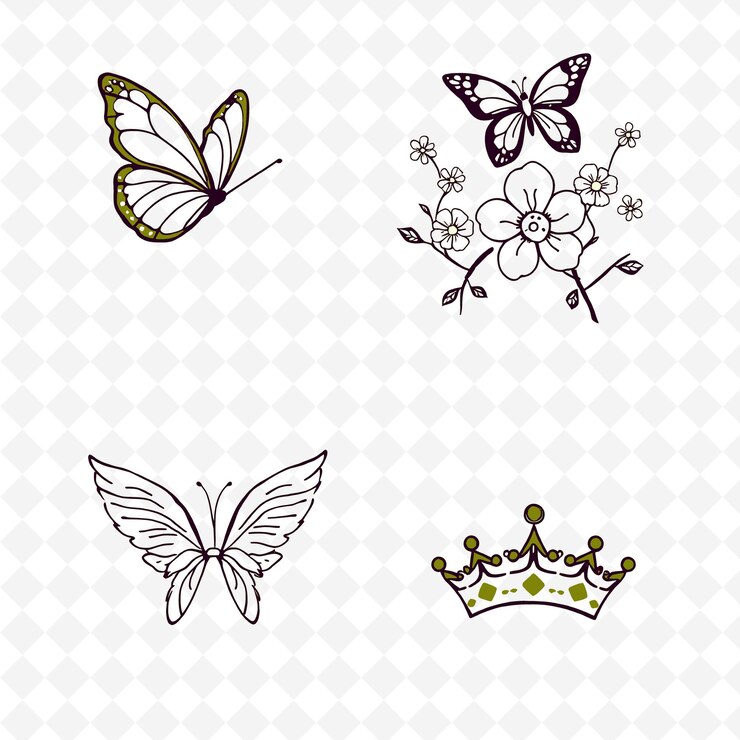 PSD ilustração borboletas flores asas coroas borboletas delicadas fl coloração criativa natureza setu