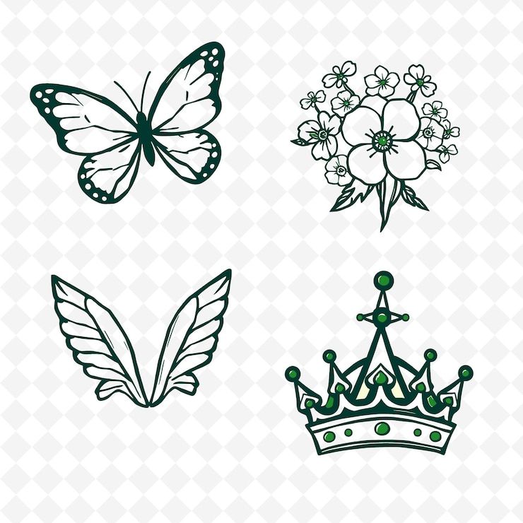 PSD ilustração borboletas flores asas coroas borboletas delicadas fl coloração criativa natureza setu