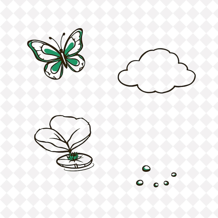 PSD ilustração borboletas nuvens lírios pedes pedras borboletas de asas delicadas