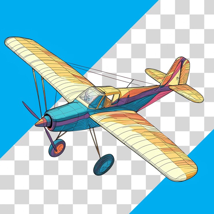 PSD ilustração colorida de avião com fundo transparente