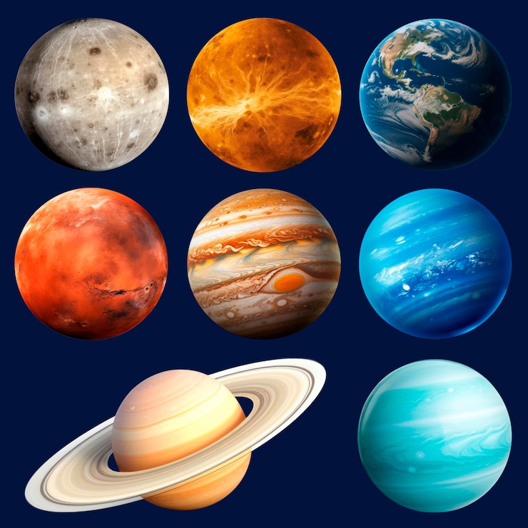 PSD ilustração colorida de planetas do sistema solar