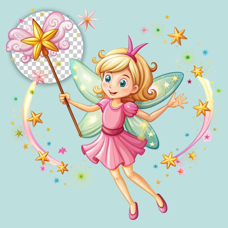 PSD ilustração colorida de uma fada bonita com asas flores e magia