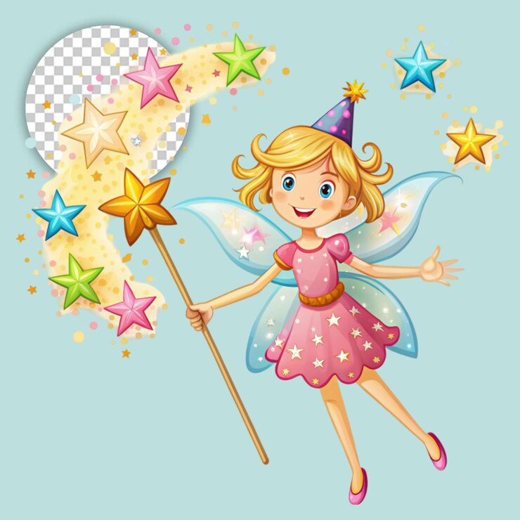 PSD ilustração colorida de uma fada bonita com asas flores e magia