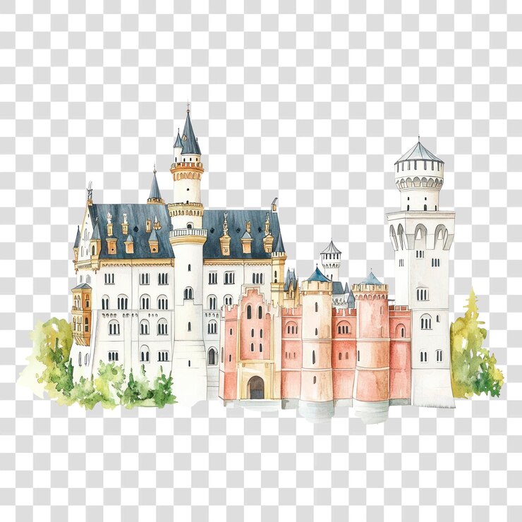 PSD ilustração da arquitetura do castelo de png neuschwanstein