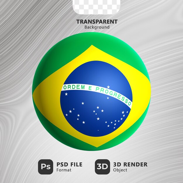 PSD ilustração da bandeira do brasil em forma de esfera 3d com fundo transparente