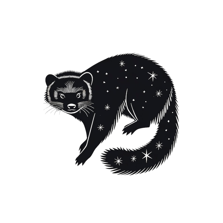 PSD ilustração da criatura noturna mística ferret celestial