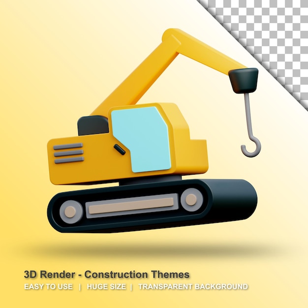 PSD ilustração da escavadeira 3d crane com fundo transparente