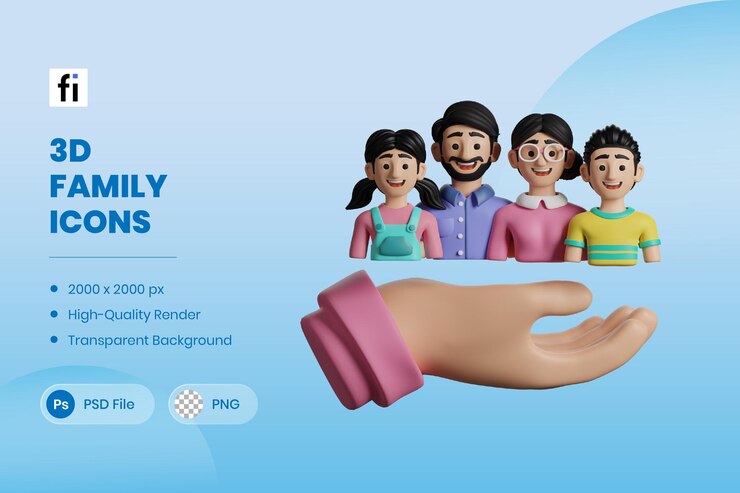 PSD ilustração da família em 3d apoio à família