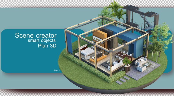 PSD ilustração da planta e arquitetura do interior