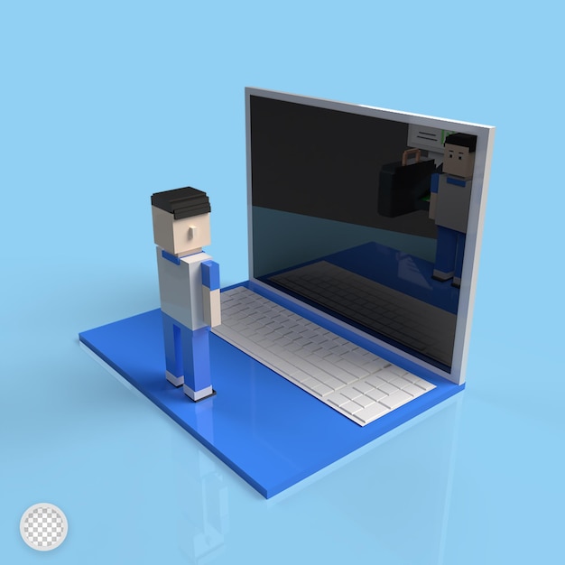 Ilustração da renderização 3d do laptop com tela em branco