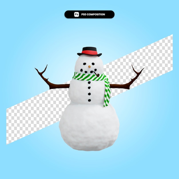 Ilustração da renderização 3d do natal do boneco de neve isolada