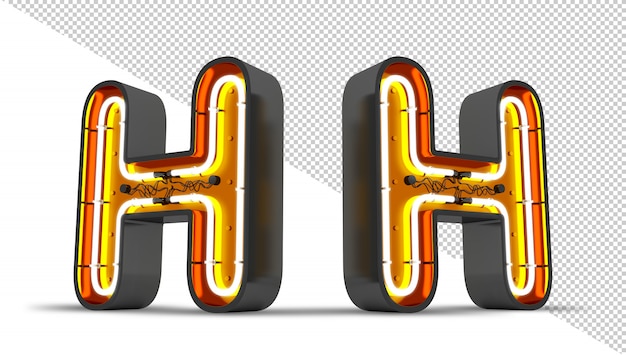 PSD ilustração da rendição da luz de néon 3d da alfabeto da perspectiva.