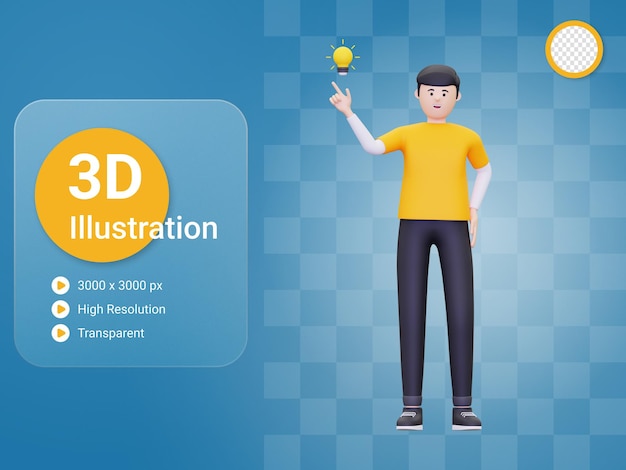 PSD ilustração de 3d man pointing bulb