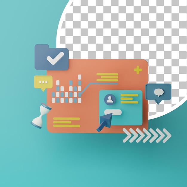 Ilustração de análise de dados de pesquisa de cliente 3D