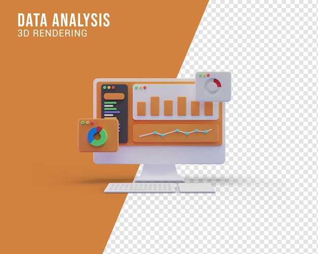 PSD ilustração de análise de dados, renderização em 3d