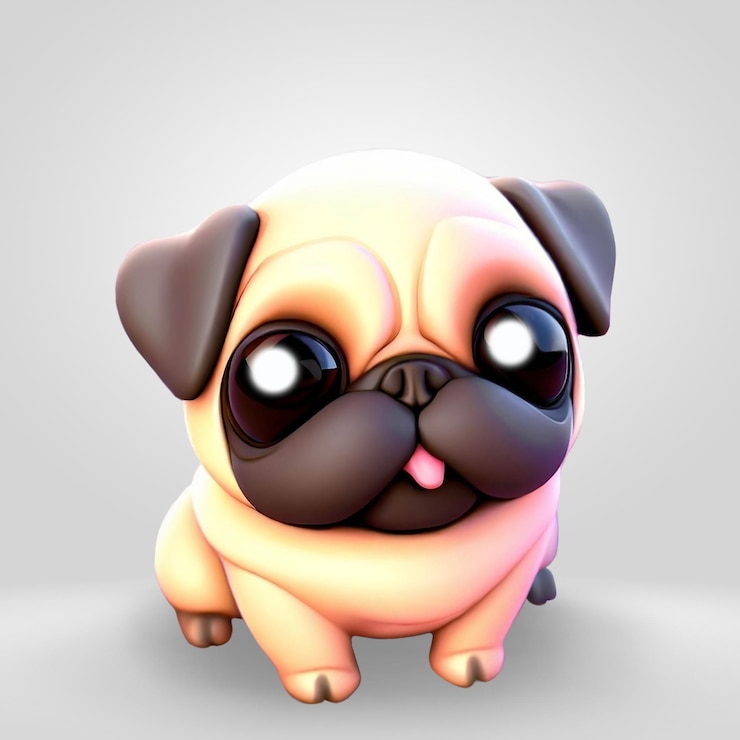 PSD ilustração de animais 3d de cão pug bonito