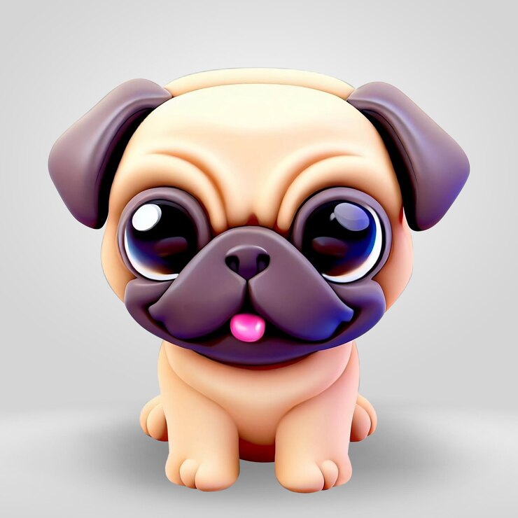 PSD ilustração de animais 3d de cão pug bonito