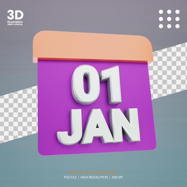 PSD ilustração de ano novo de calendário de renderização 3d