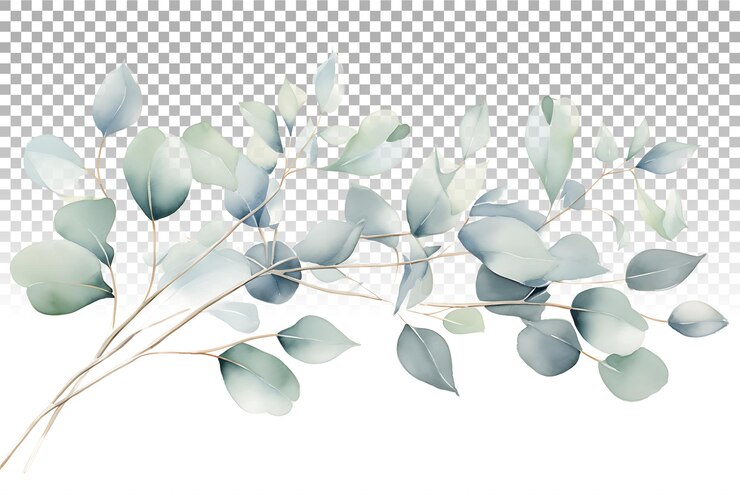 PSD ilustração de aquarela de borda de folhas de eucalipto para convites de casamento e design de papelaria