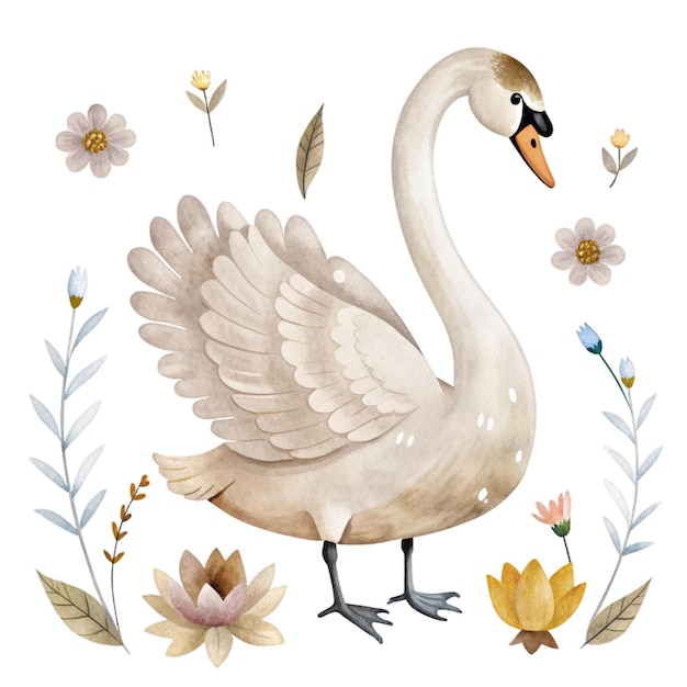 Ilustração de aquarela de cisne para crianças roupas e impressões clipart isolado