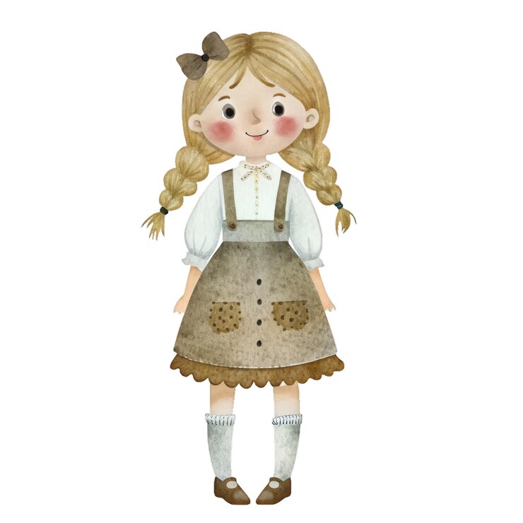 PSD ilustração de aquarela de menina fazendeira bonita para crianças roupas e impressões