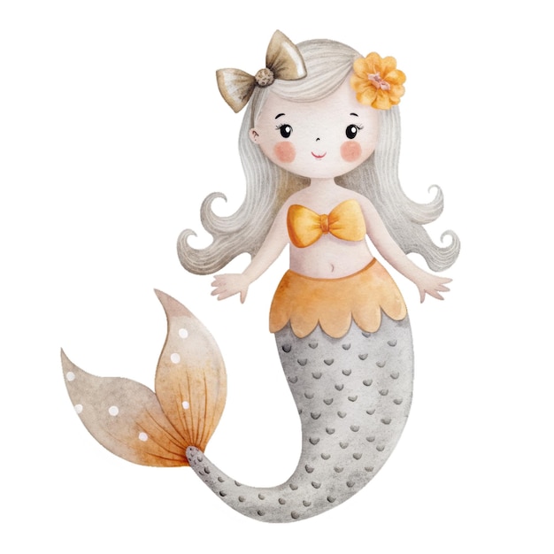 Ilustração de aquarela de sereia para crianças roupas e impressões clipart isolado