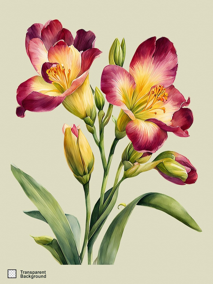 PSD ilustração de aquarelas de freesia