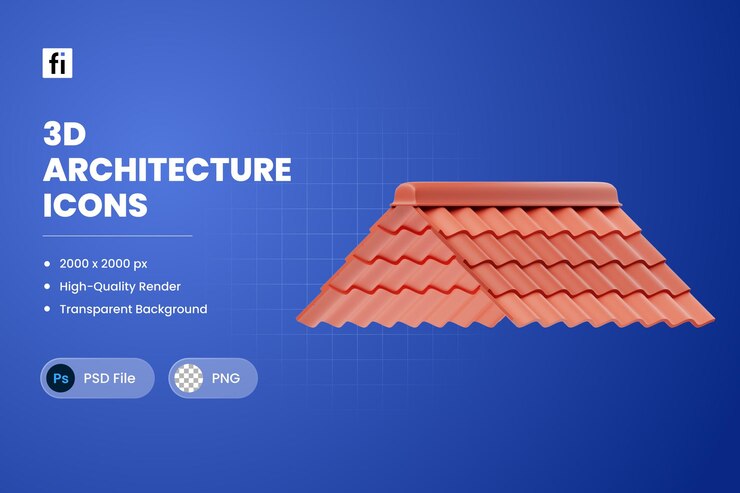 PSD ilustração de arquitetura 3d do telhado
