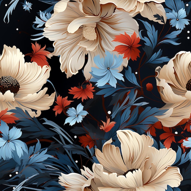 PSD ilustração de arte de beleza floral padrão sem costura
