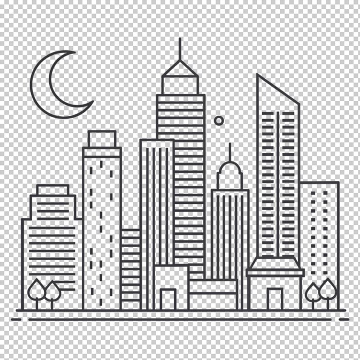 PSD ilustração de arte de linha de paisagem da cidade em fundo transparente