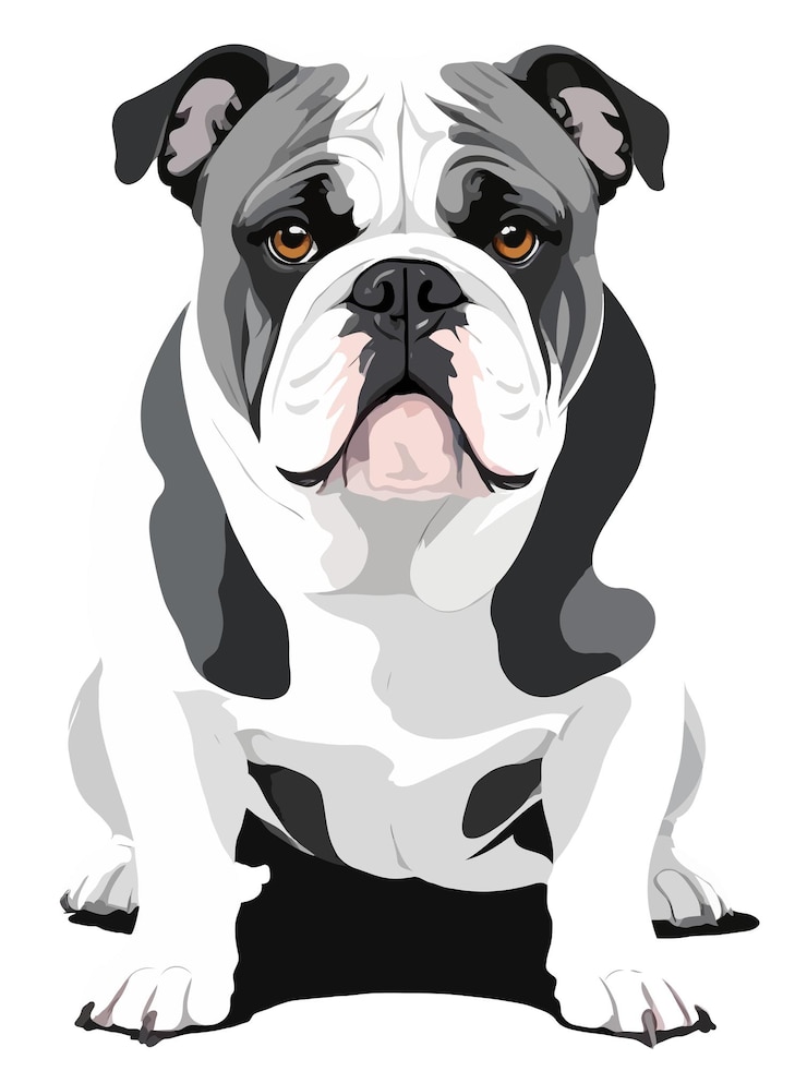 PSD ilustração de arte vetorial de bulldog inglês com paleta de cores preto e branco