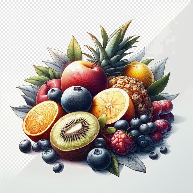 PSD ilustração de arte vetorial hiperrealista alimentos frutas tropicais bagas isoladas fundo transparente