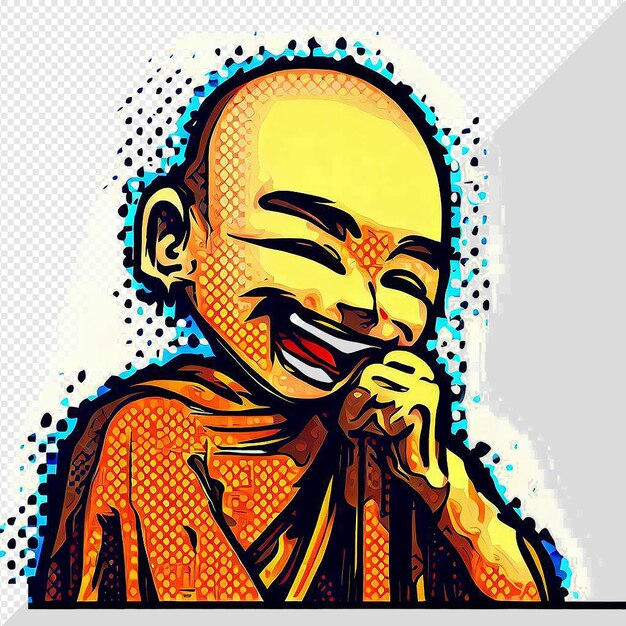 PSD ilustração de arte vetorial hiperrealista monge rindo budista isolado avatar de fundo transparente