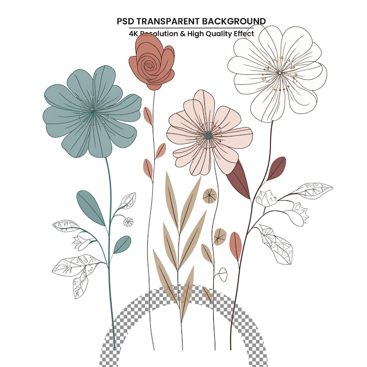 PSD ilustração de arte vetorial plana de buquê de flores