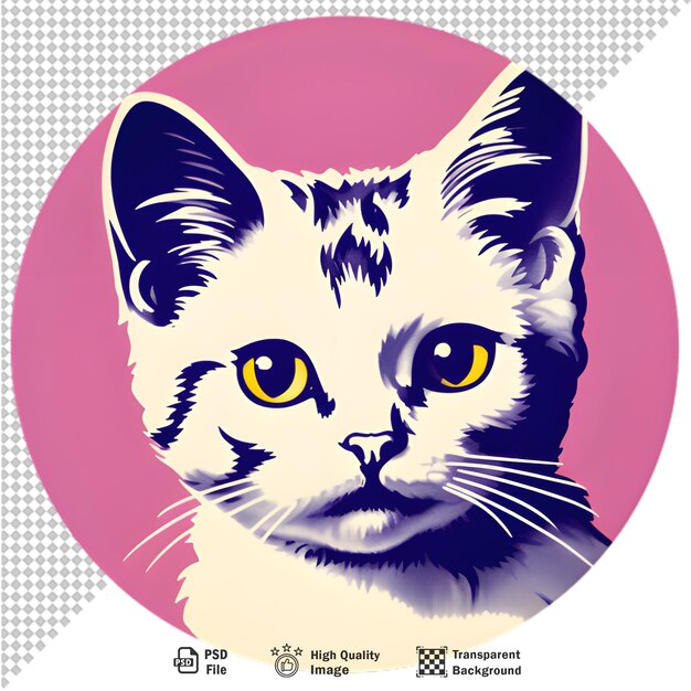 PSD ilustração de autocolante redondo de gato em fundo transparente
