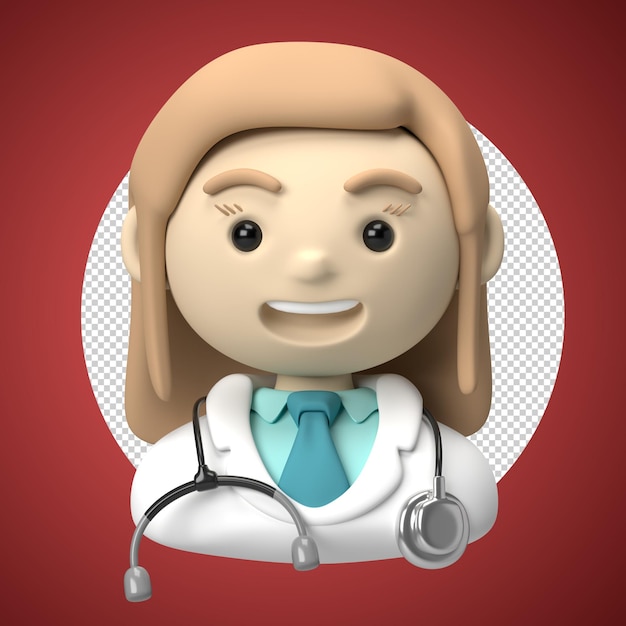 Ilustração de avatar de ícone feminino de médico 3D