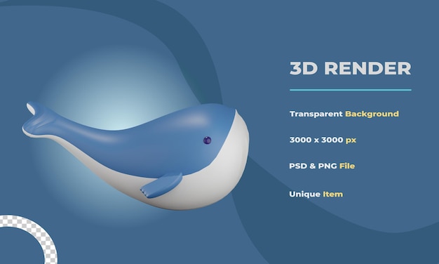 PSD ilustração de baleia 3d com fundo transparente