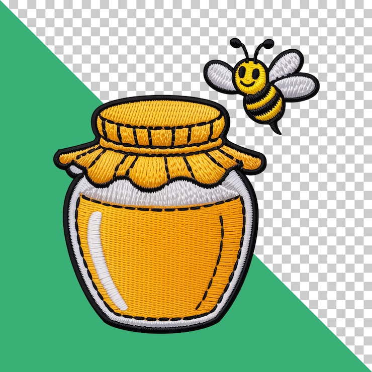 PSD ilustração de bee e honey jar patch