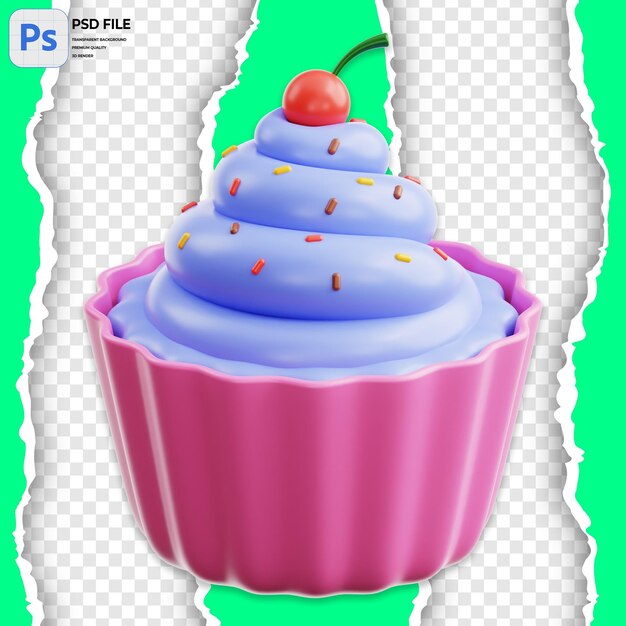 PSD ilustração de bolo de cereja 3d render icon isolado png