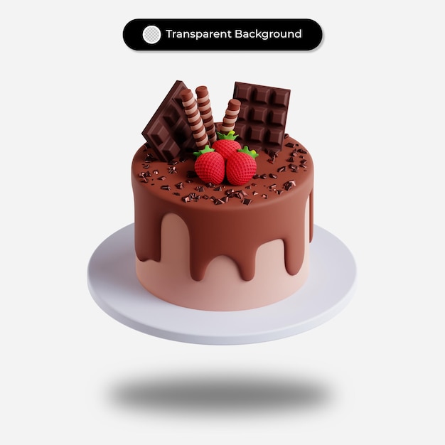 Ilustração de bolo de chocolate de renderização 3d com cobertura de morango