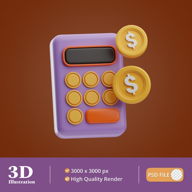 PSD ilustração de calculadora financeira de negócios 3d