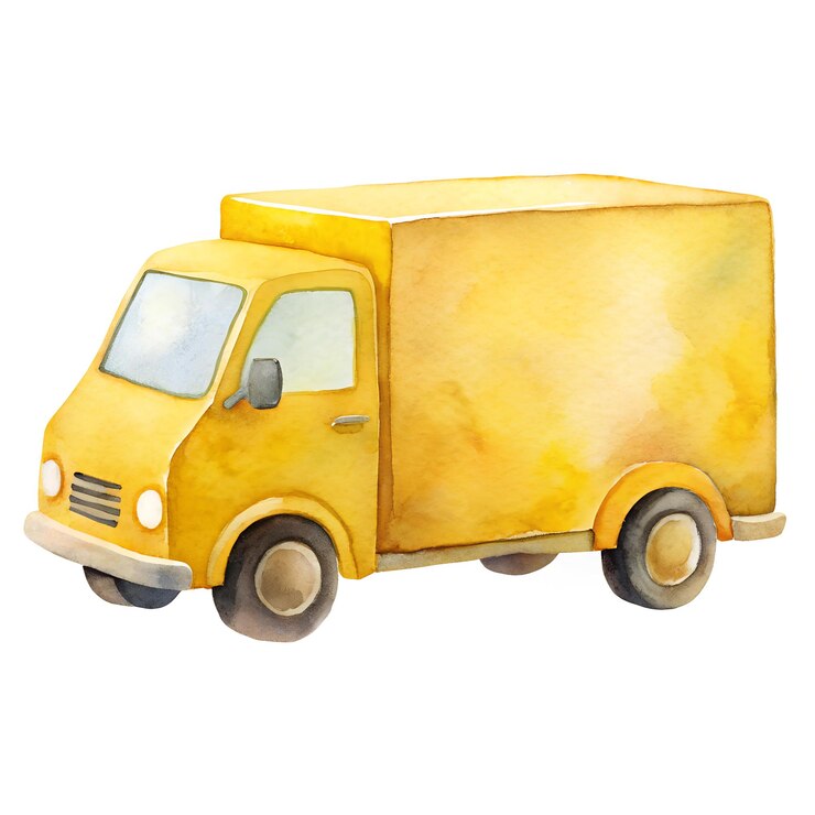 PSD ilustração de caminhão de entrega de aquarela amarela para o conceito de transporte e logística