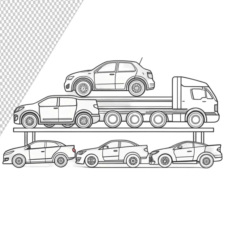 PSD ilustração de caminhão de transporte americano simples isolado em fundo transparente