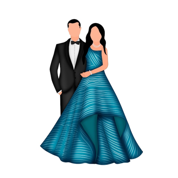 PSD ilustração de casamento indiana incluindo noiva e noivo vestido de cocktail caricatura de casal indiano