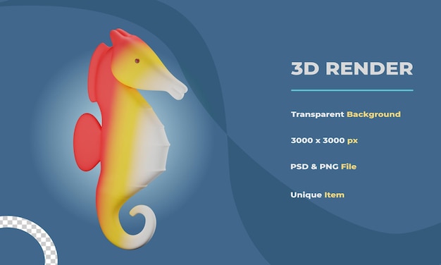 PSD ilustração de cavalos marinhos 3d com fundo transparente