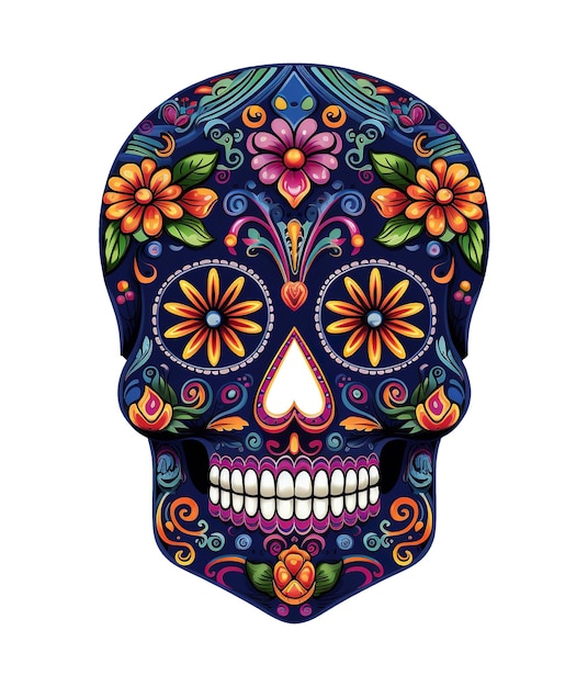 Ilustração de caveira com ornamento mexicam para celebração do dia dos mortos